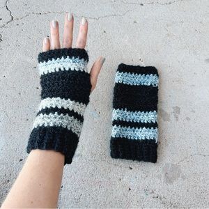 Handmade Black and Blue/Grey Fingerless Gloves